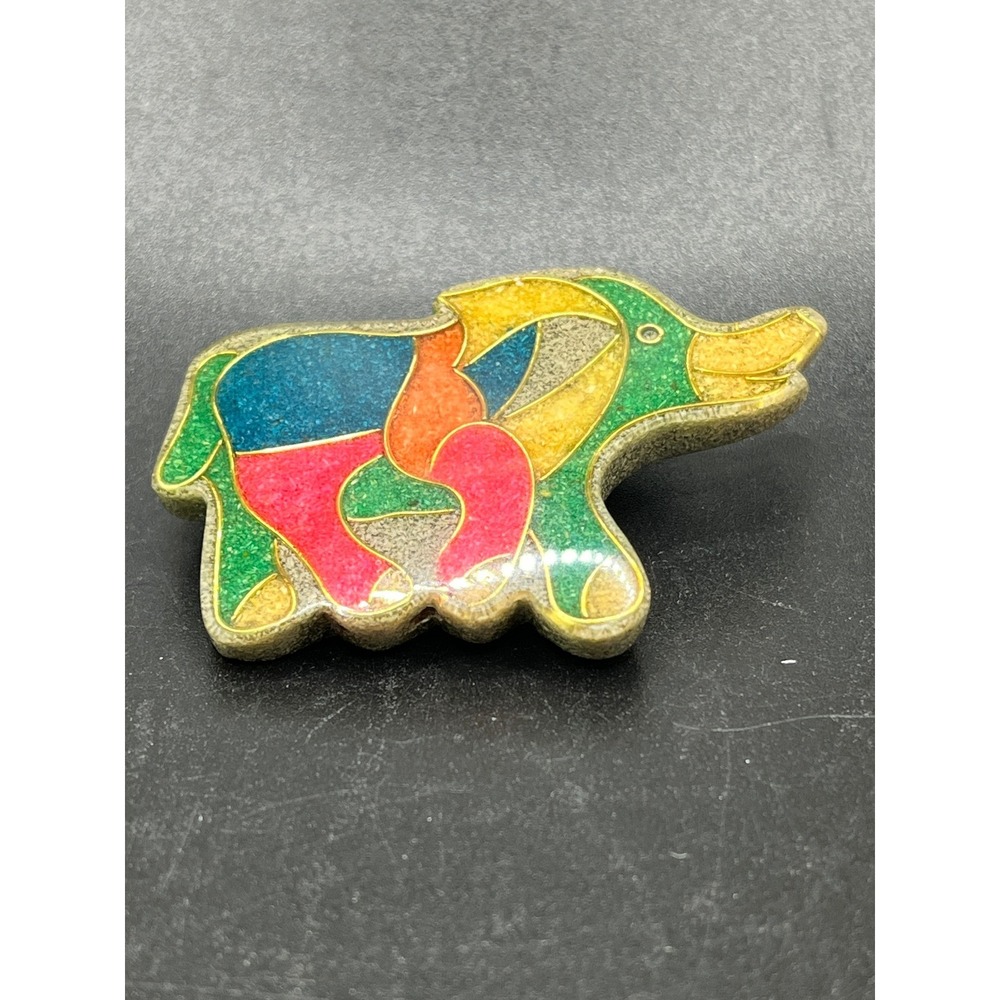 Elephant Brooch‎ Pin Colorful Enamel Gold Tone Animal Statement Jewelry on Resin